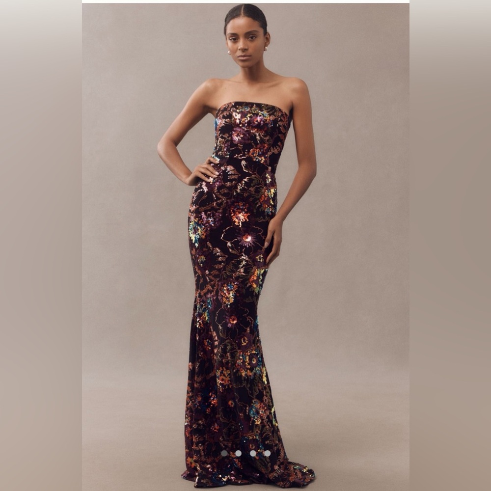 Helsi Helen Strapless Floral Stretch Sequin Mermaid Maxi Dress